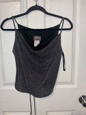Vtg 90s Y2K city triangle Top Black Silver Beaded Straps Fairy Grunge Celestial